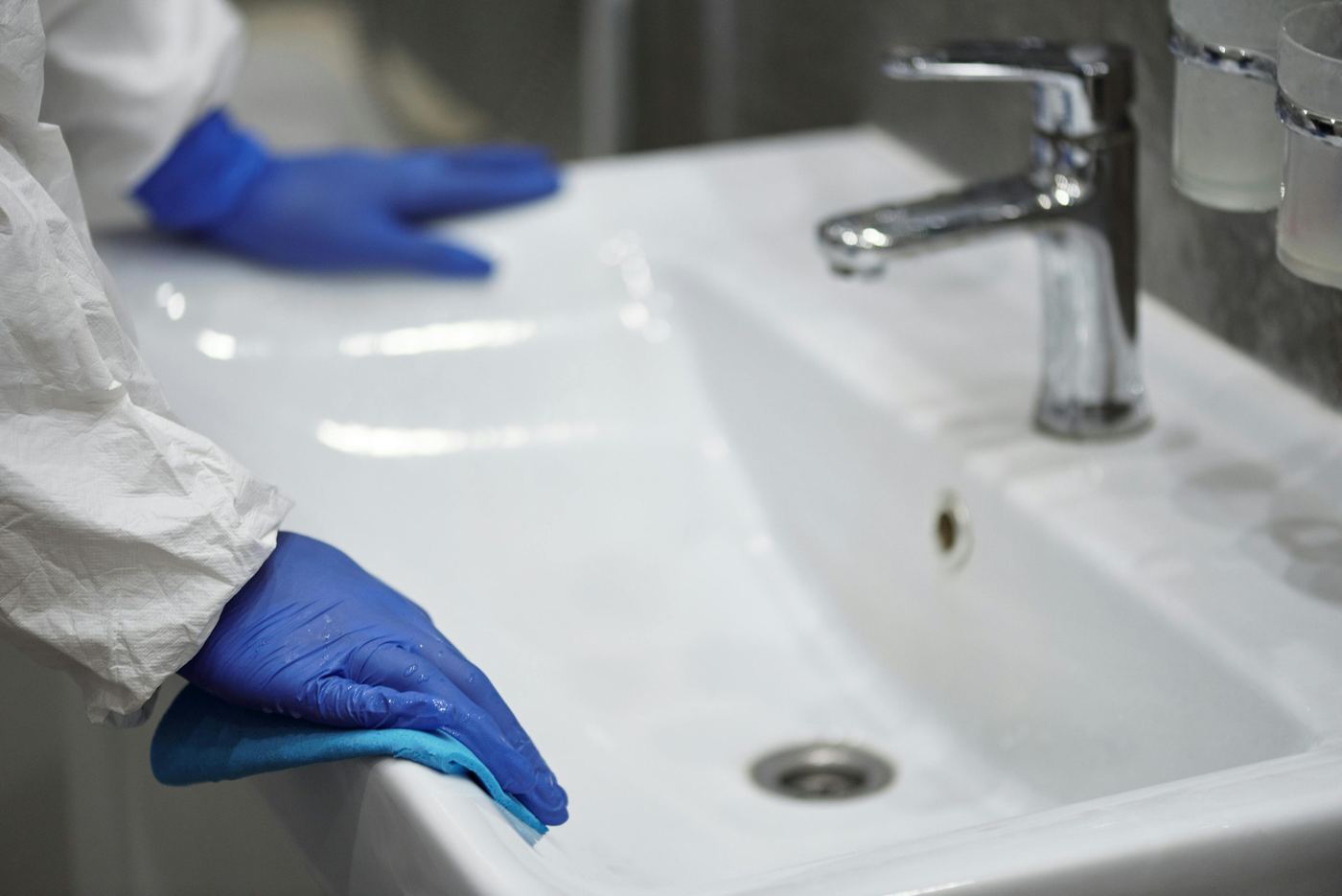 technician in bathroom